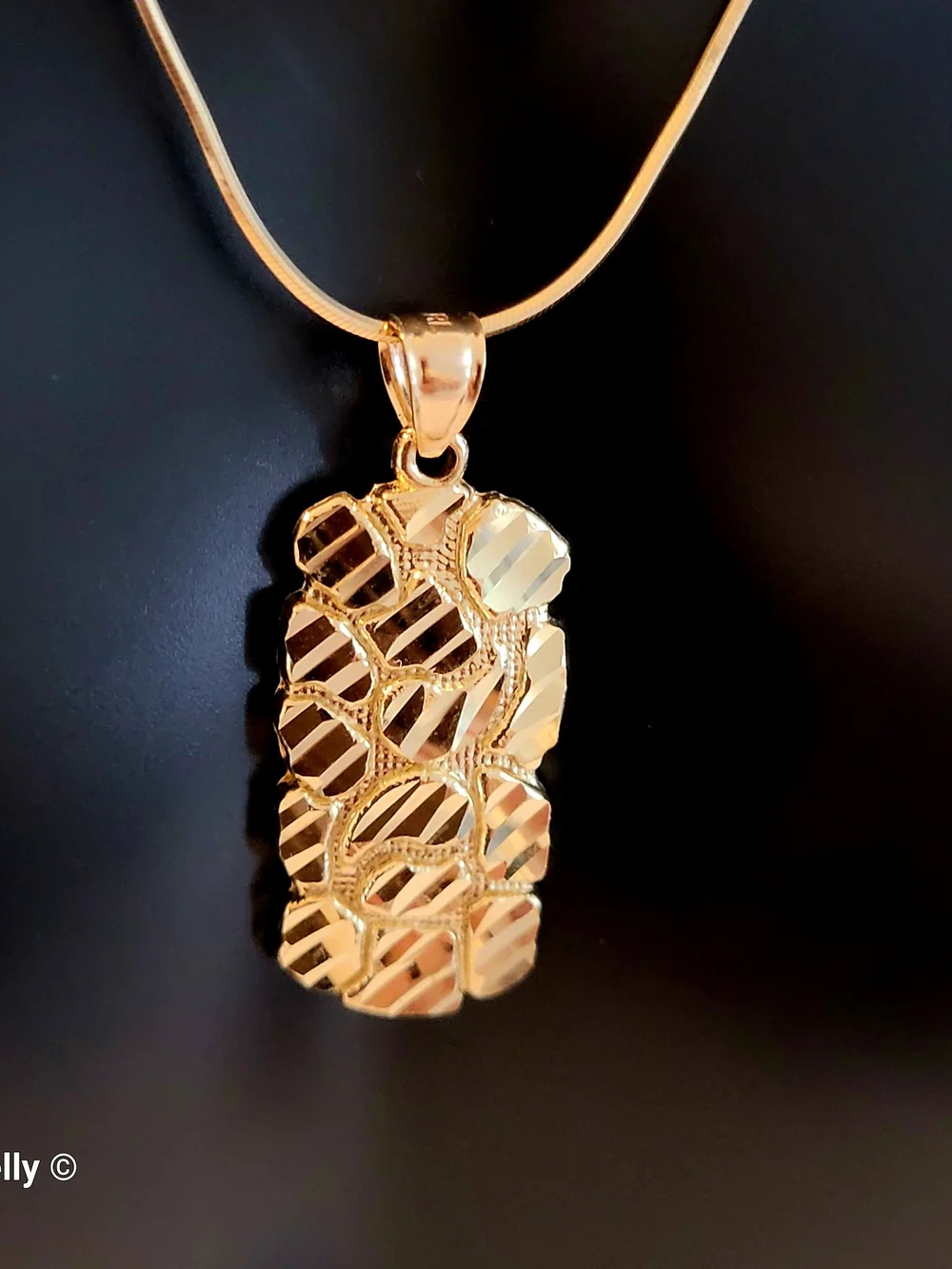 14K Yellow Gold Diamond-Cut Nugget Design Pendant - Solid Gold!